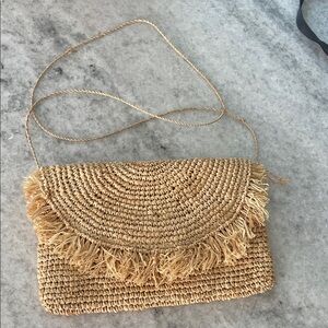 Natural Woven Fringe Clutch bujibaja